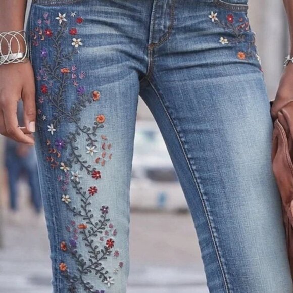 Driftwood Kelly Embroidered Jeans Floral Flowers Bootcut Stretch W 30 L 33 - Picture 1 of 11
